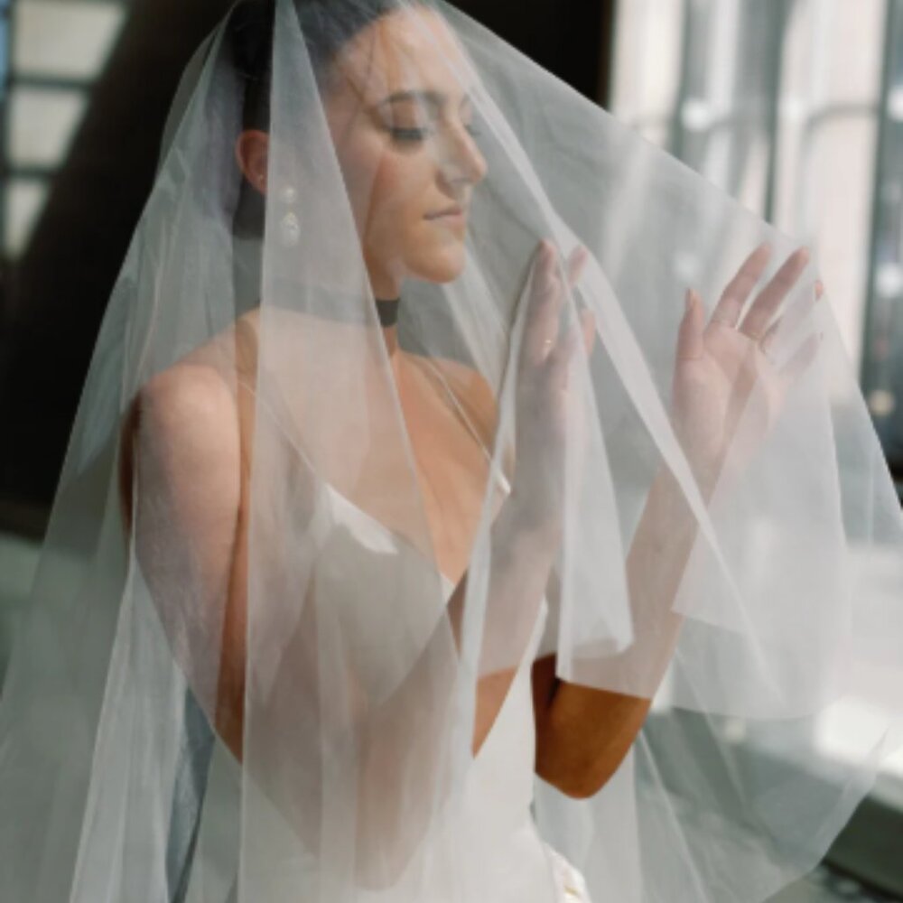 Soft Ivory Cathedral Drop Wedding Veil + Blusher